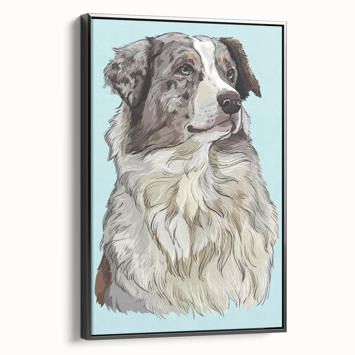 Framed canvas showcasing a vibrant abstract design in rich blues and golds, viewed from the side, perfect for modern home decor and artistic inspiration.