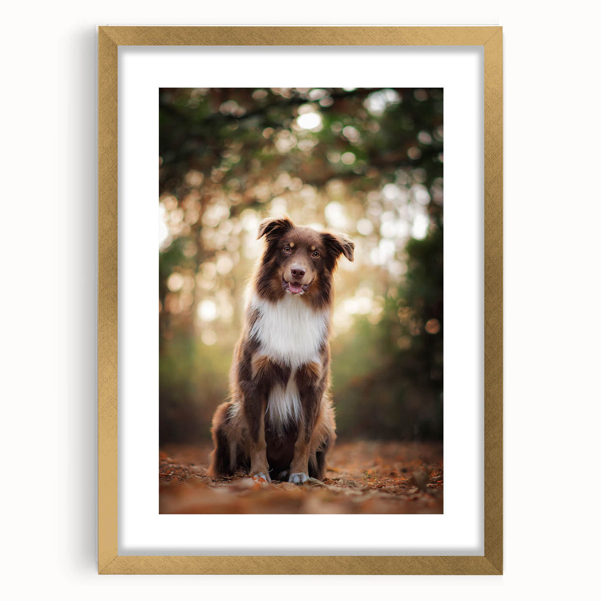 Elegant gold frame with a mat, showcasing a classic art piece, set against a clean white background, perfect for home decor or gallery display. Enhance your space with this stylish framing option for art lovers.