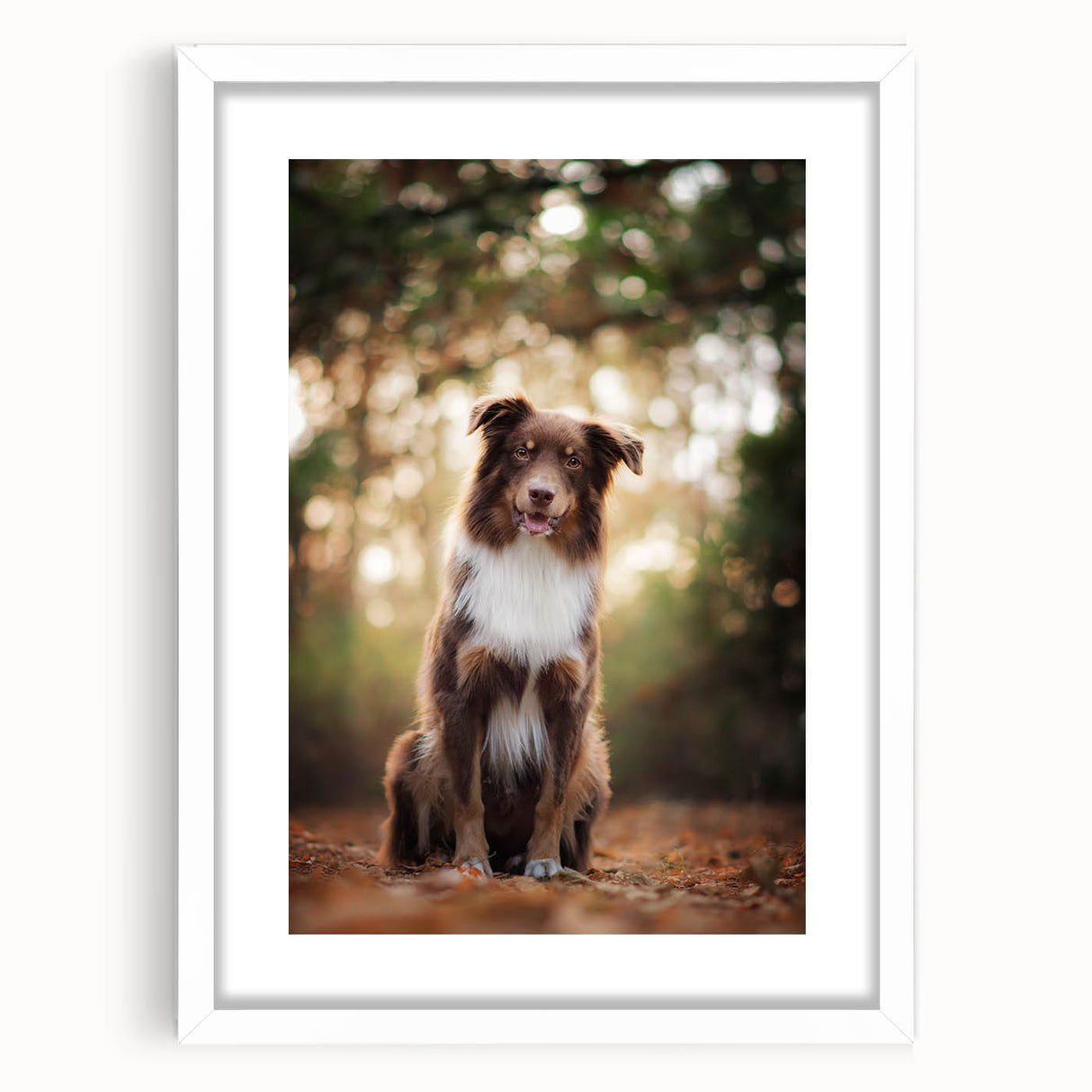 White frame with a mat showcasing an elegant artwork piece, displayed from a front view against a neutral background, ideal for home decoration.