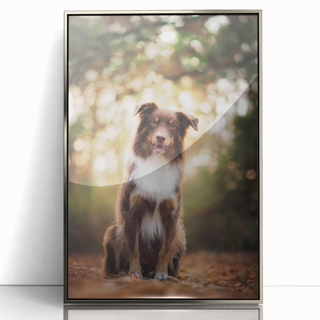 Framed acrylic artwork featuring a modern silver design, showcased from the front view against a neutral background, ideal for contemporary home decor.