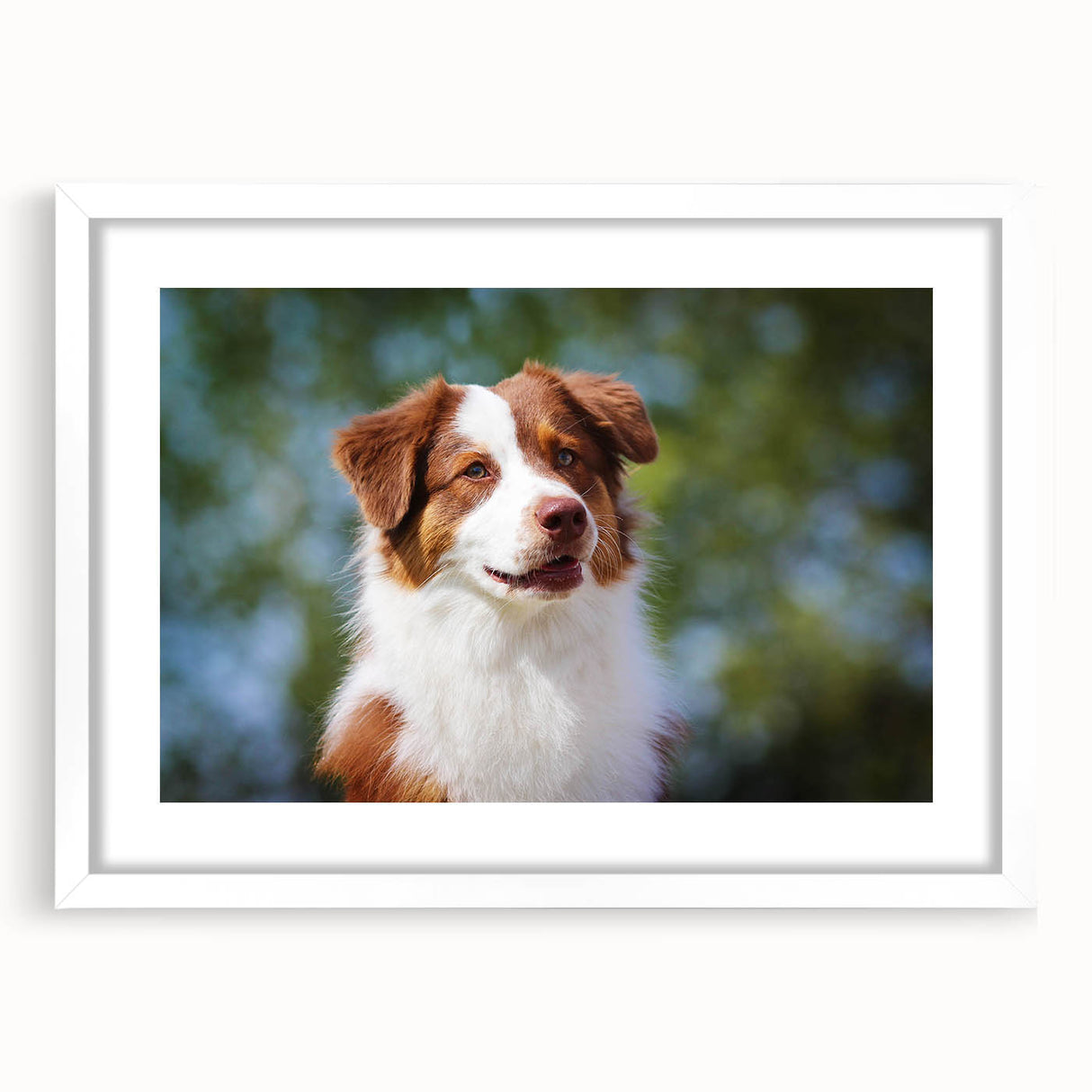 White-framed artwork featuring a vibrant abstract landscape, displayed against a soft backdrop, ideal for home decor or modern art enthusiasts, enhancing interior aesthetics.