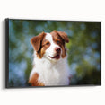 Framed canvas art depicting a serene landscape scene, showcasing vibrant colors and intricate details, displayed from a black side view to highlight its elegant design. Perfect for enhancing home decor with a touch of nature-inspired beauty.