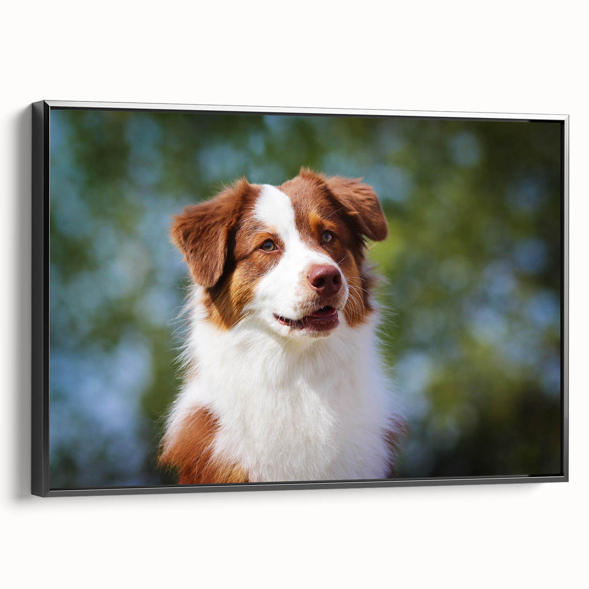 Framed canvas art depicting a serene landscape scene, showcasing vibrant colors and intricate details, displayed from a black side view to highlight its elegant design. Perfect for enhancing home decor with a touch of nature-inspired beauty.