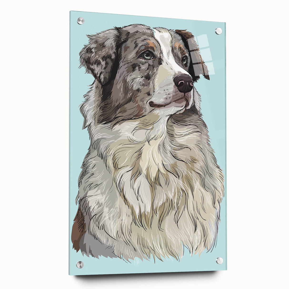 Acrylic glass sheet viewed from the side, showcasing a smooth, transparent surface with silver pins securing it in place, ideal for modern decor and framing.