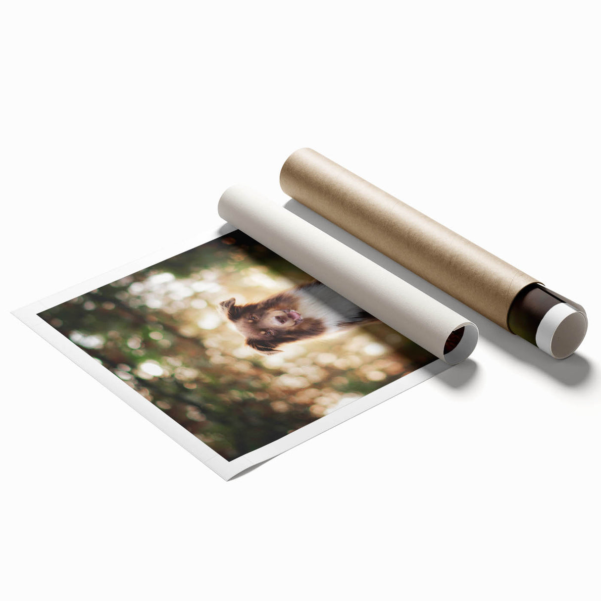 Rolled canvas print showcasing vibrant African tribal art, featuring intricate patterns and rich colors, securely packaged in a protective cardboard tube.