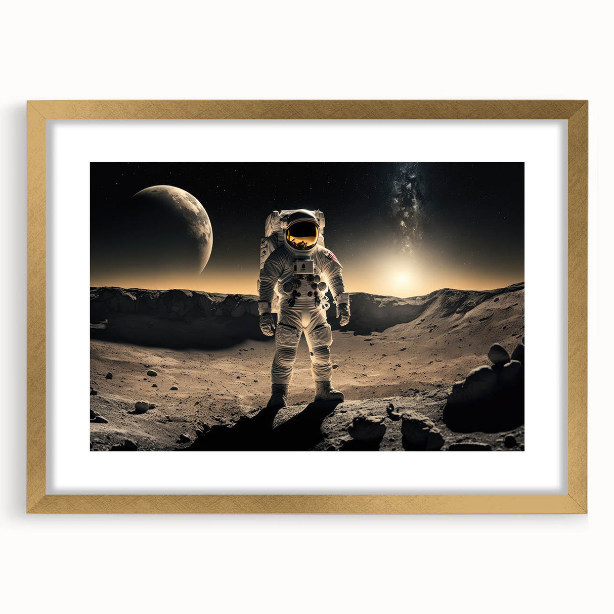 Astronaut Wall Art: Cosmic Explorer Canvas with Lunar and Galaxy View