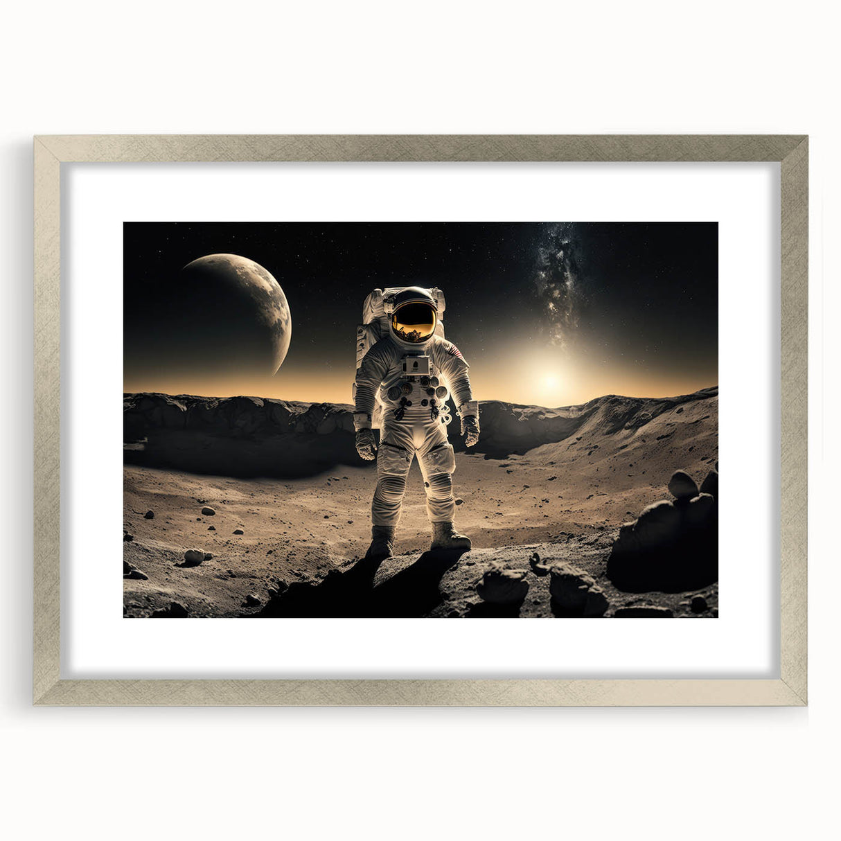 Astronaut Wall Art: Cosmic Explorer Canvas with Lunar and Galaxy View