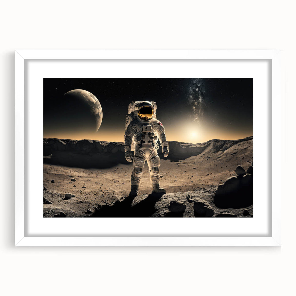 Astronaut Wall Art: Cosmic Explorer Canvas with Lunar and Galaxy View