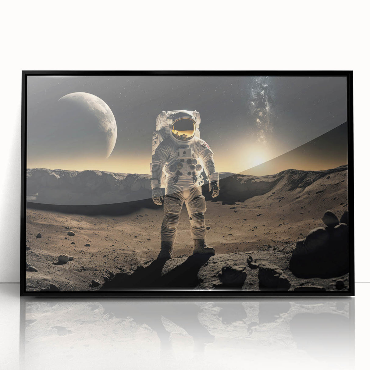 Astronaut Wall Art: Cosmic Explorer Canvas with Lunar and Galaxy View