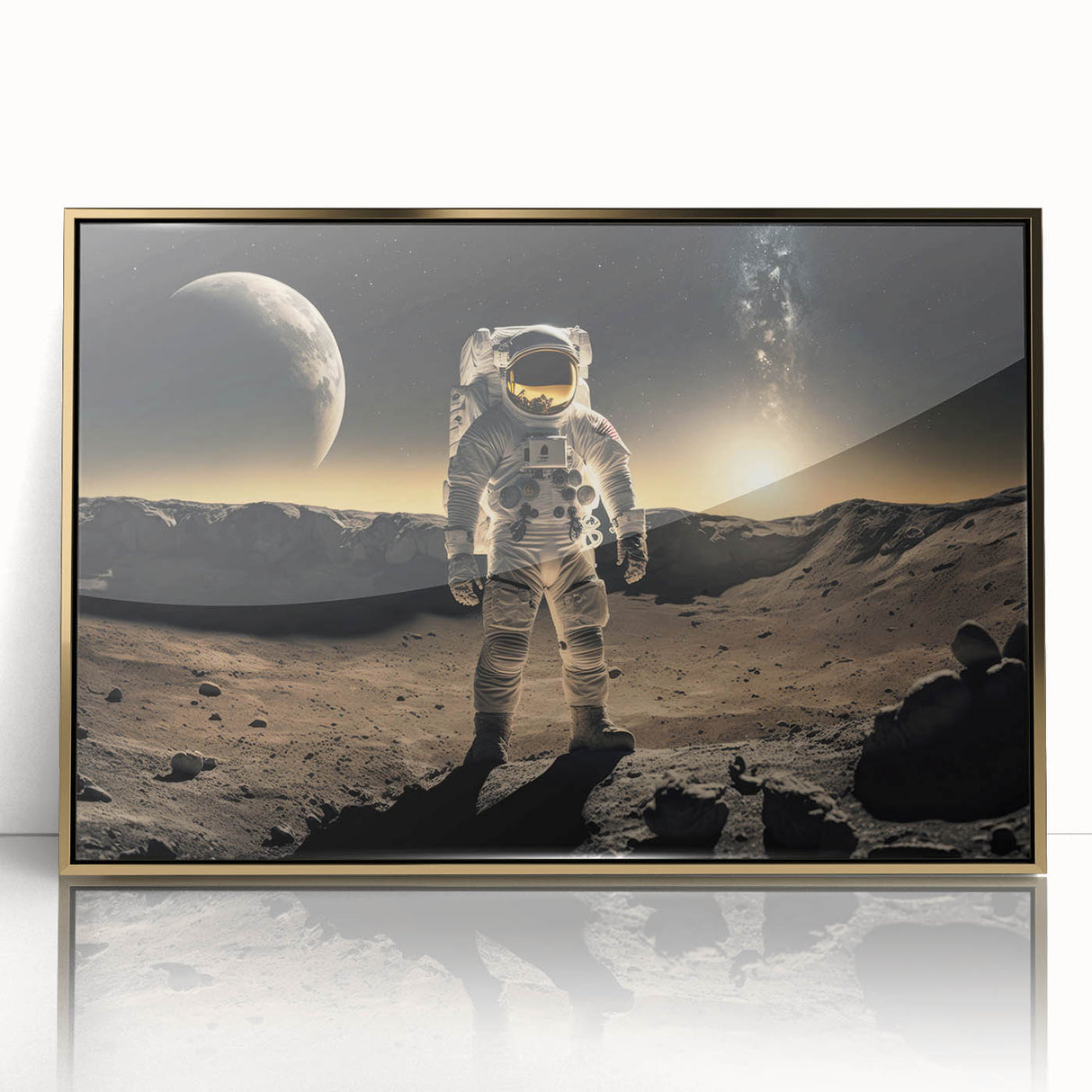 Astronaut Wall Art: Cosmic Explorer Canvas with Lunar and Galaxy View