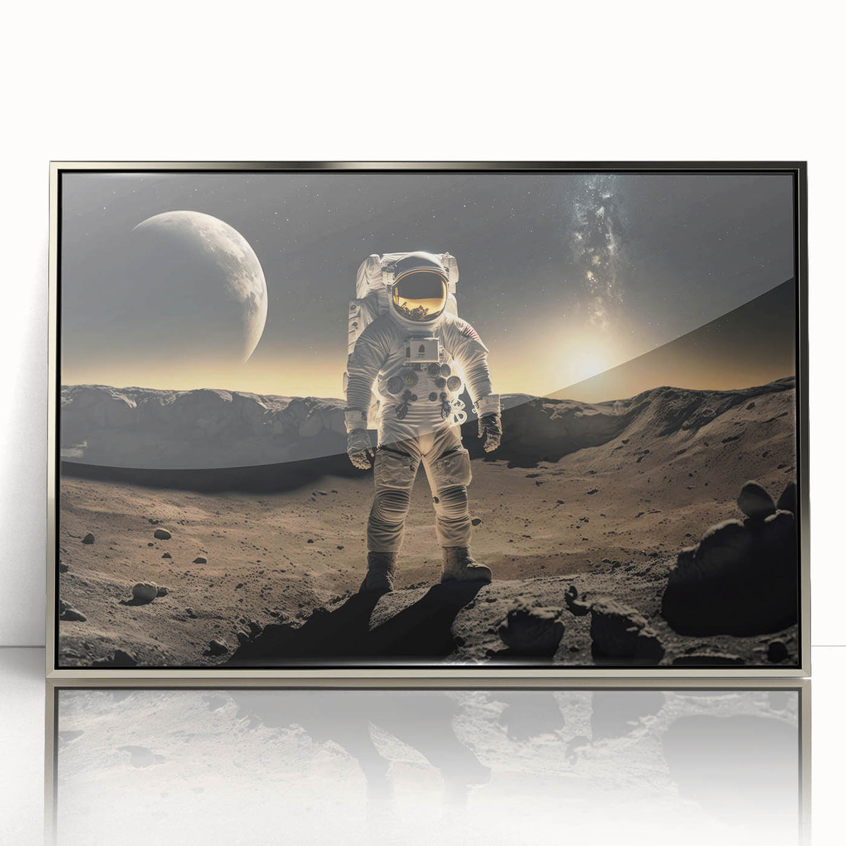 Astronaut Wall Art: Cosmic Explorer Canvas with Lunar and Galaxy View
