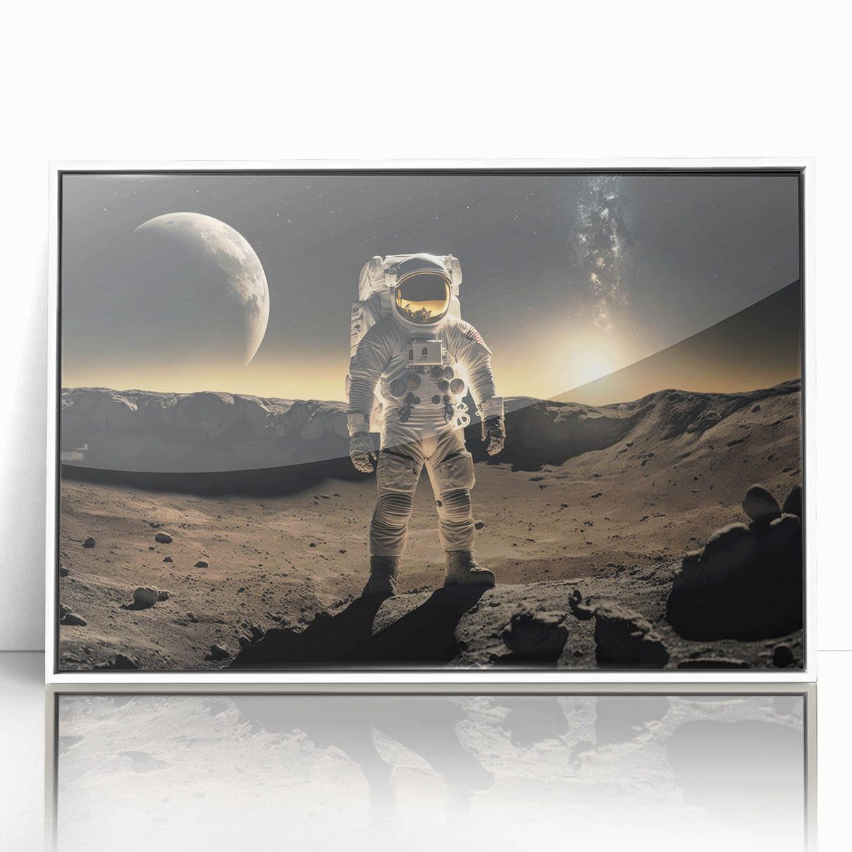Astronaut Wall Art: Cosmic Explorer Canvas with Lunar and Galaxy View