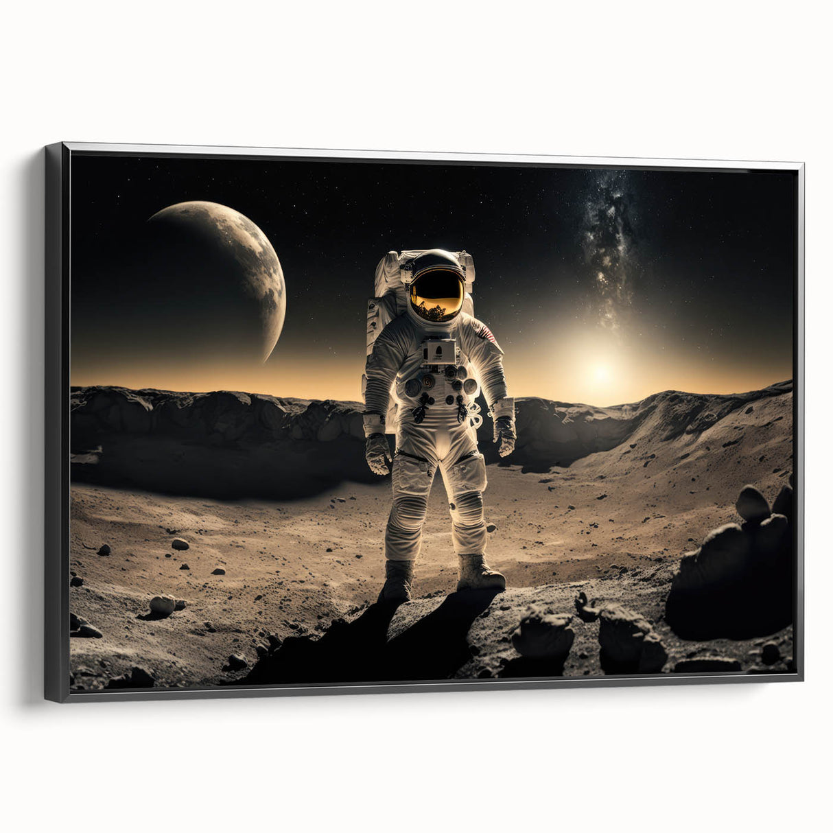 Astronaut Wall Art: Cosmic Explorer Canvas with Lunar and Galaxy View