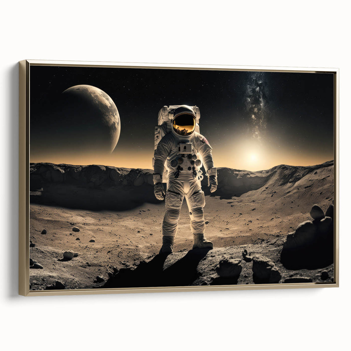 Astronaut Wall Art: Cosmic Explorer Canvas with Lunar and Galaxy View