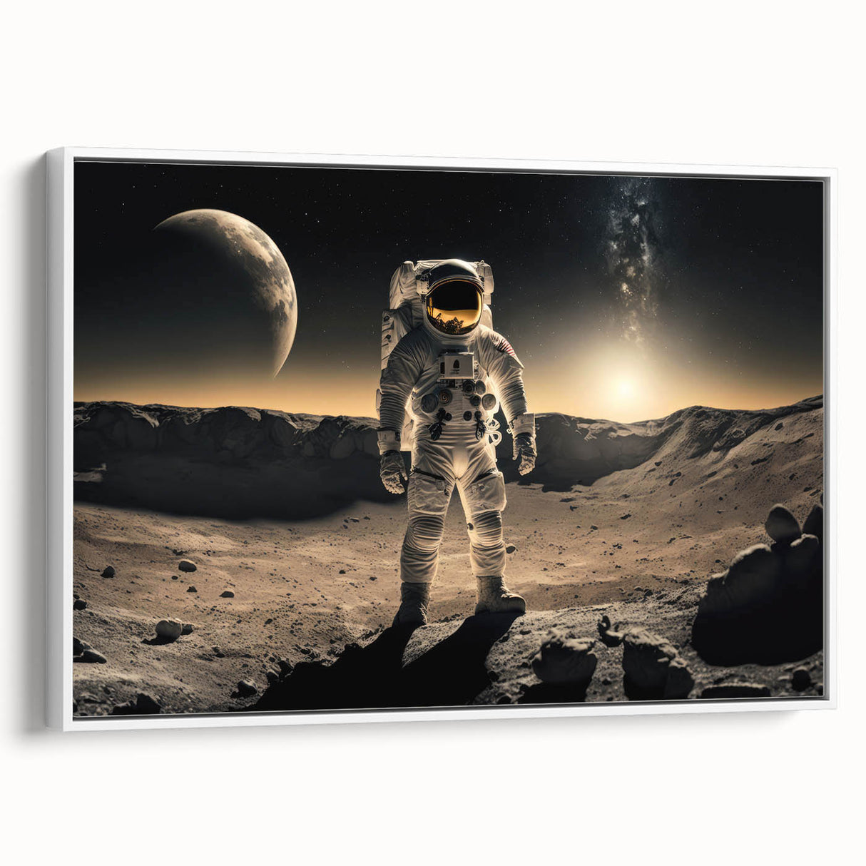 Astronaut Wall Art: Cosmic Explorer Canvas with Lunar and Galaxy View