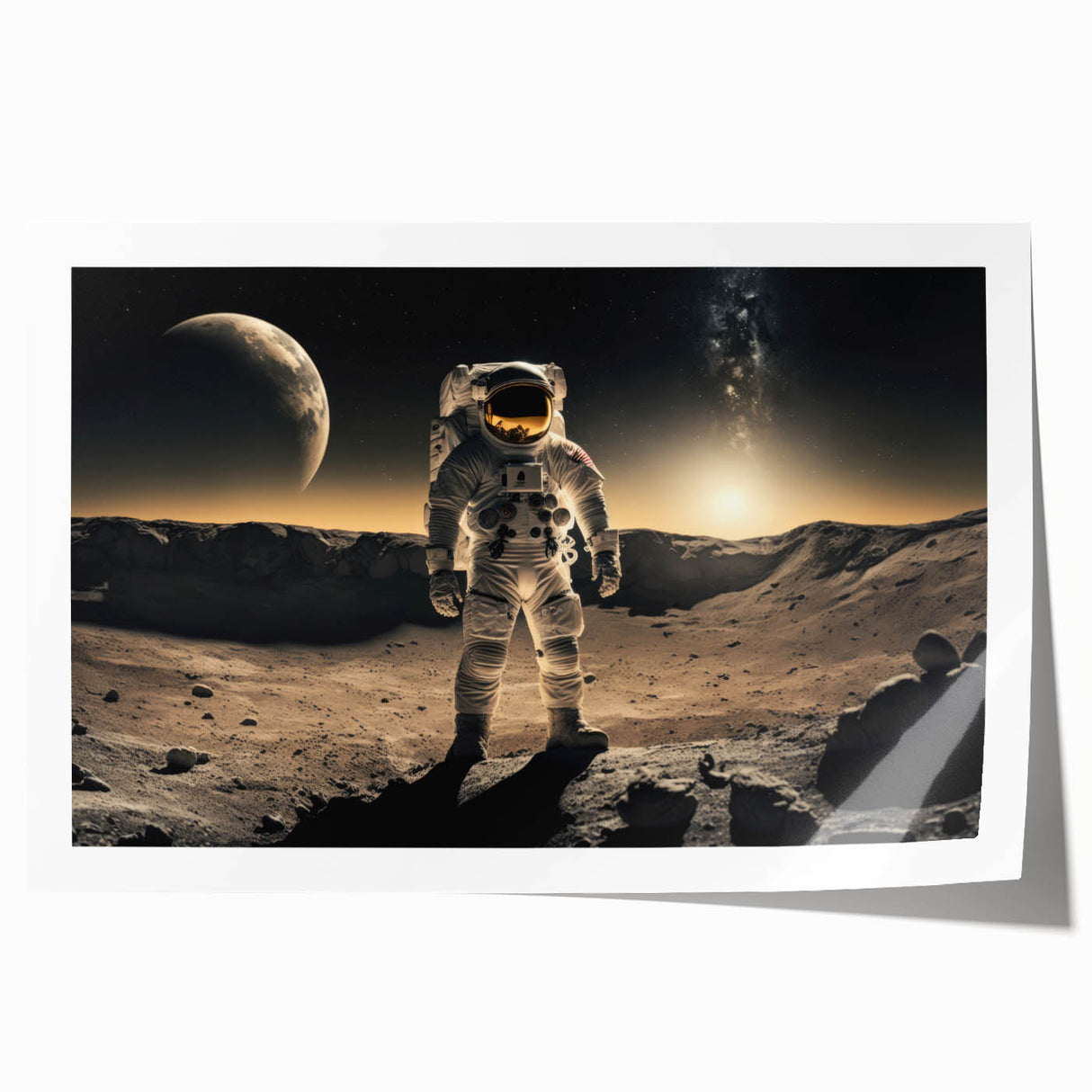 Astronaut Wall Art: Cosmic Explorer Canvas with Lunar and Galaxy View