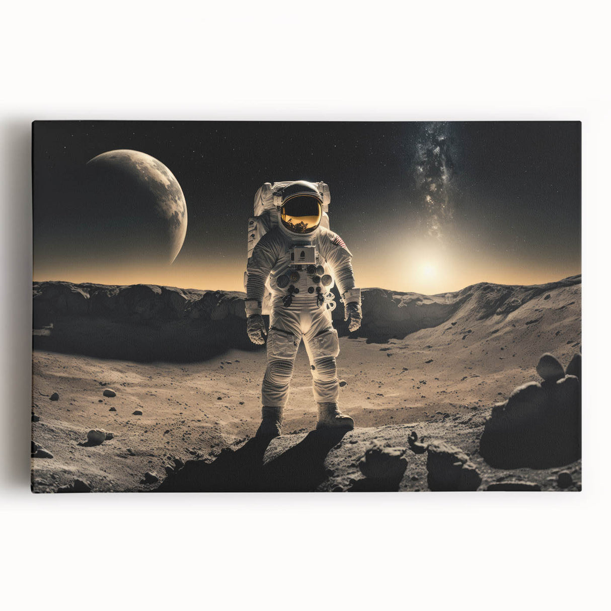 Astronaut Wall Art: Cosmic Explorer Canvas with Lunar and Galaxy View