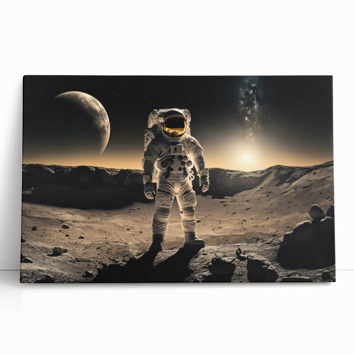 Astronaut Wall Art: Cosmic Explorer Canvas with Lunar and Galaxy View