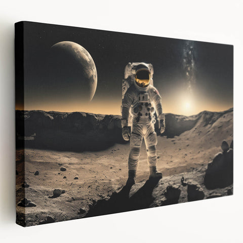 Astronaut Wall Art: Cosmic Explorer Canvas with Lunar and Galaxy View