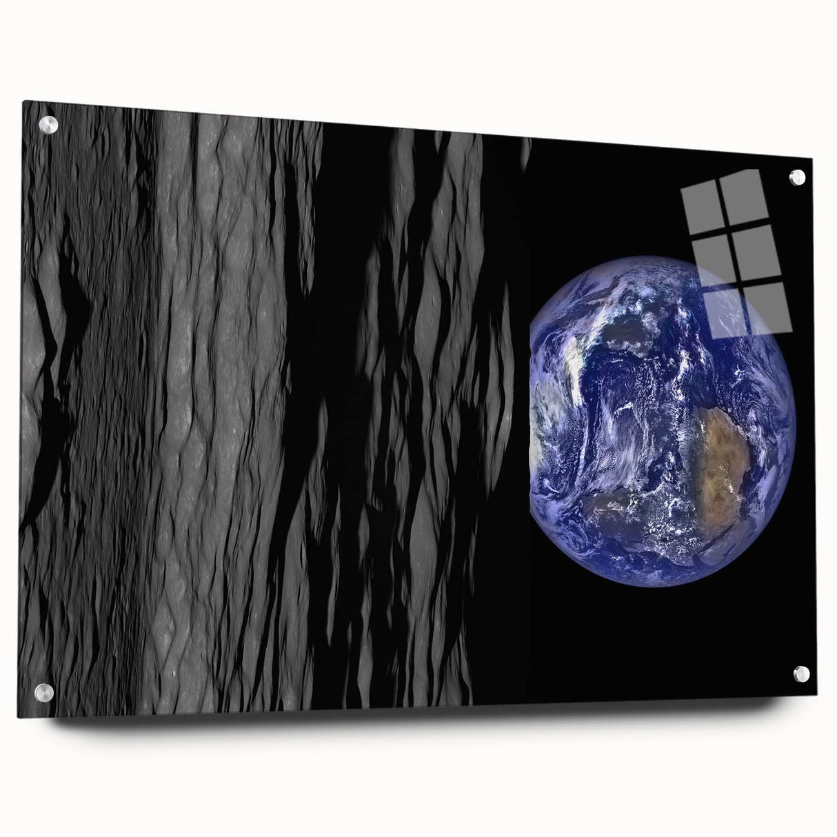 Earth from Space Art - Dramatic View of Earth and the Moon Wall Decor