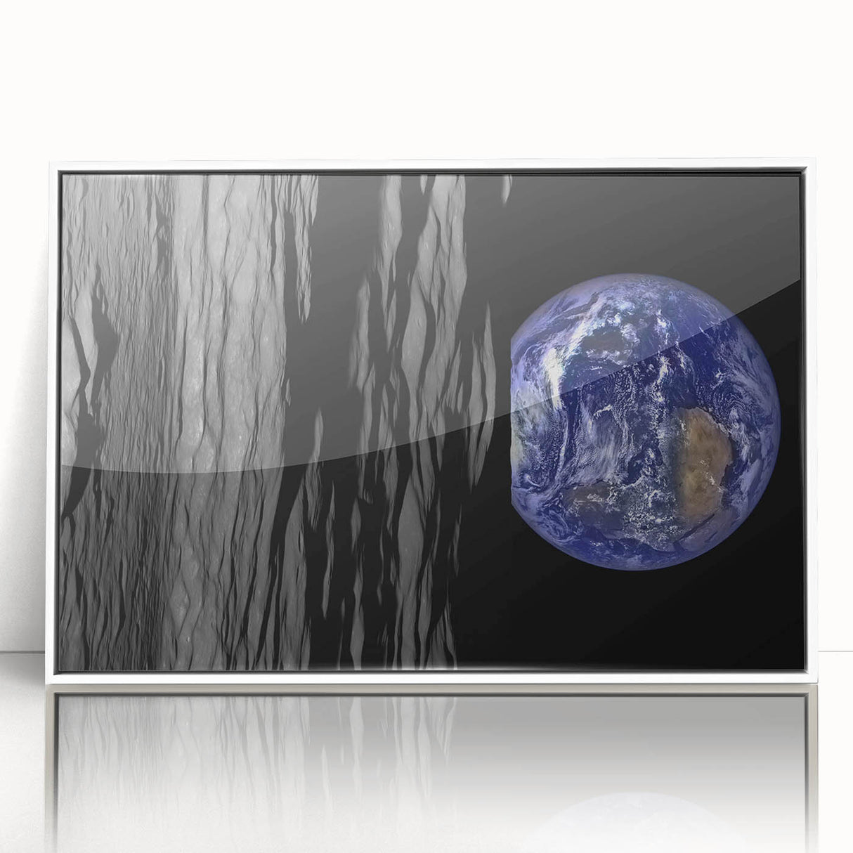 Earth from Space Art - Dramatic View of Earth and the Moon Wall Decor