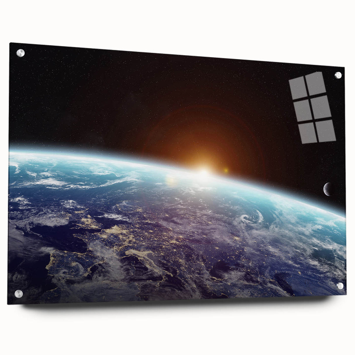 Sunrise Over Earth Wall Art - Space View of Earth with Moon Decor