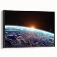Sunrise Over Earth Wall Art - Space View of Earth with Moon Decor