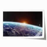 Sunrise Over Earth Wall Art - Space View of Earth with Moon Decor