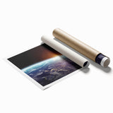 Sunrise Over Earth Wall Art - Space View of Earth with Moon Decor