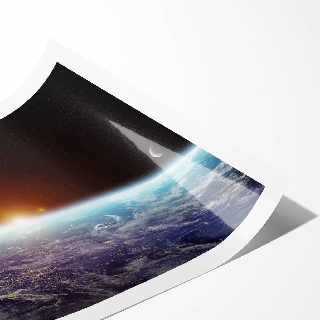 Sunrise Over Earth Wall Art - Space View of Earth with Moon Decor