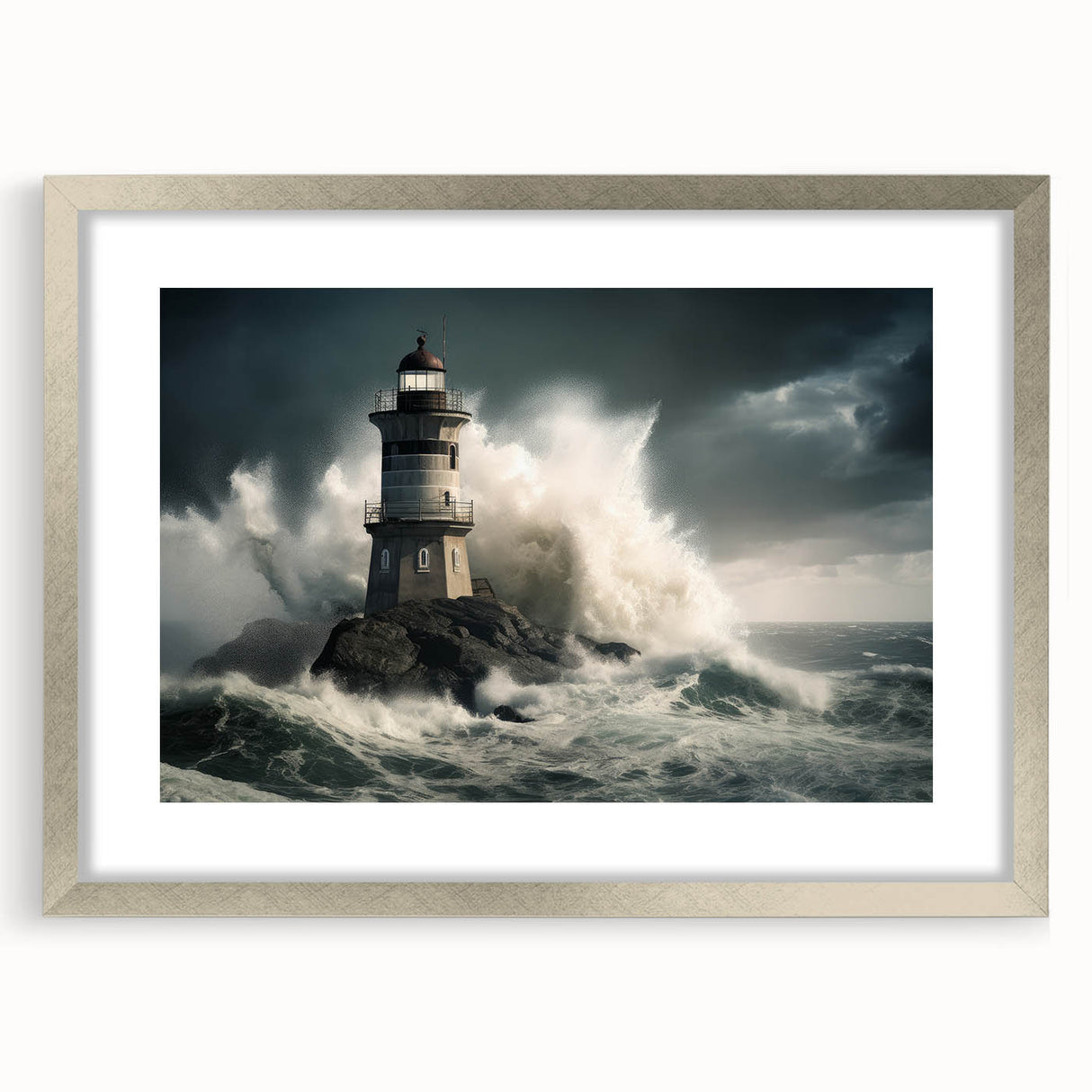 Stormy Lighthouse and Crashing Waves - Earthy Phenomena Wall Art Print