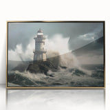 Stormy Lighthouse and Crashing Waves - Earthy Phenomena Wall Art Print