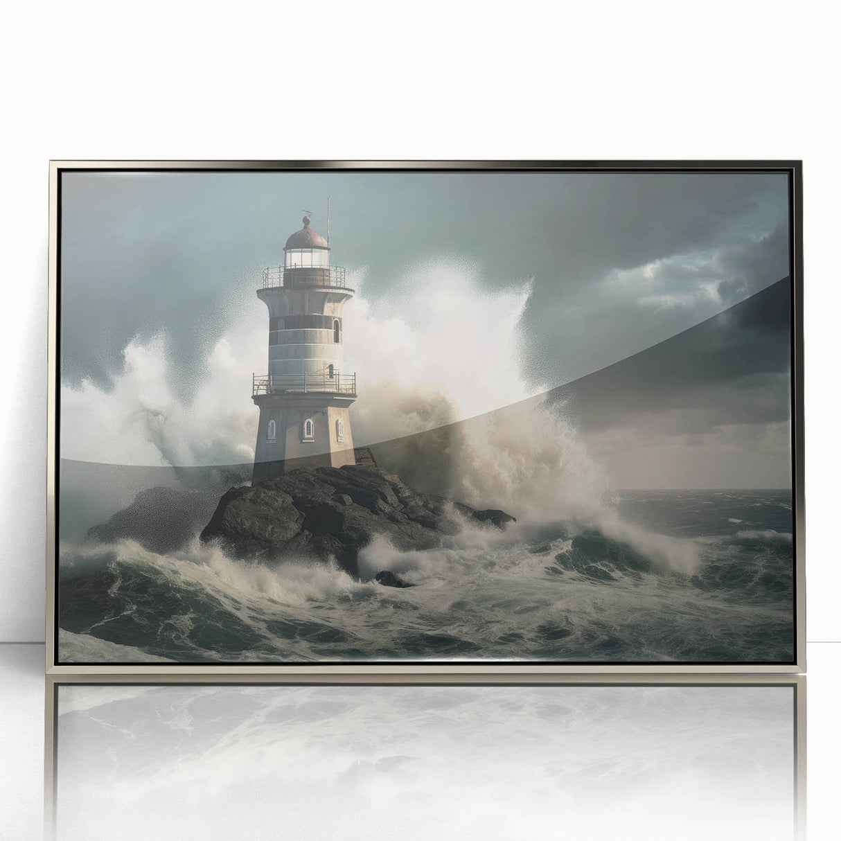 Stormy Lighthouse and Crashing Waves - Earthy Phenomena Wall Art Print