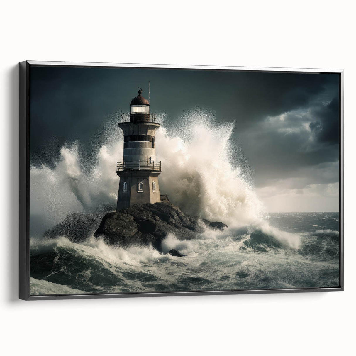 Stormy Lighthouse and Crashing Waves - Earthy Phenomena Wall Art Print