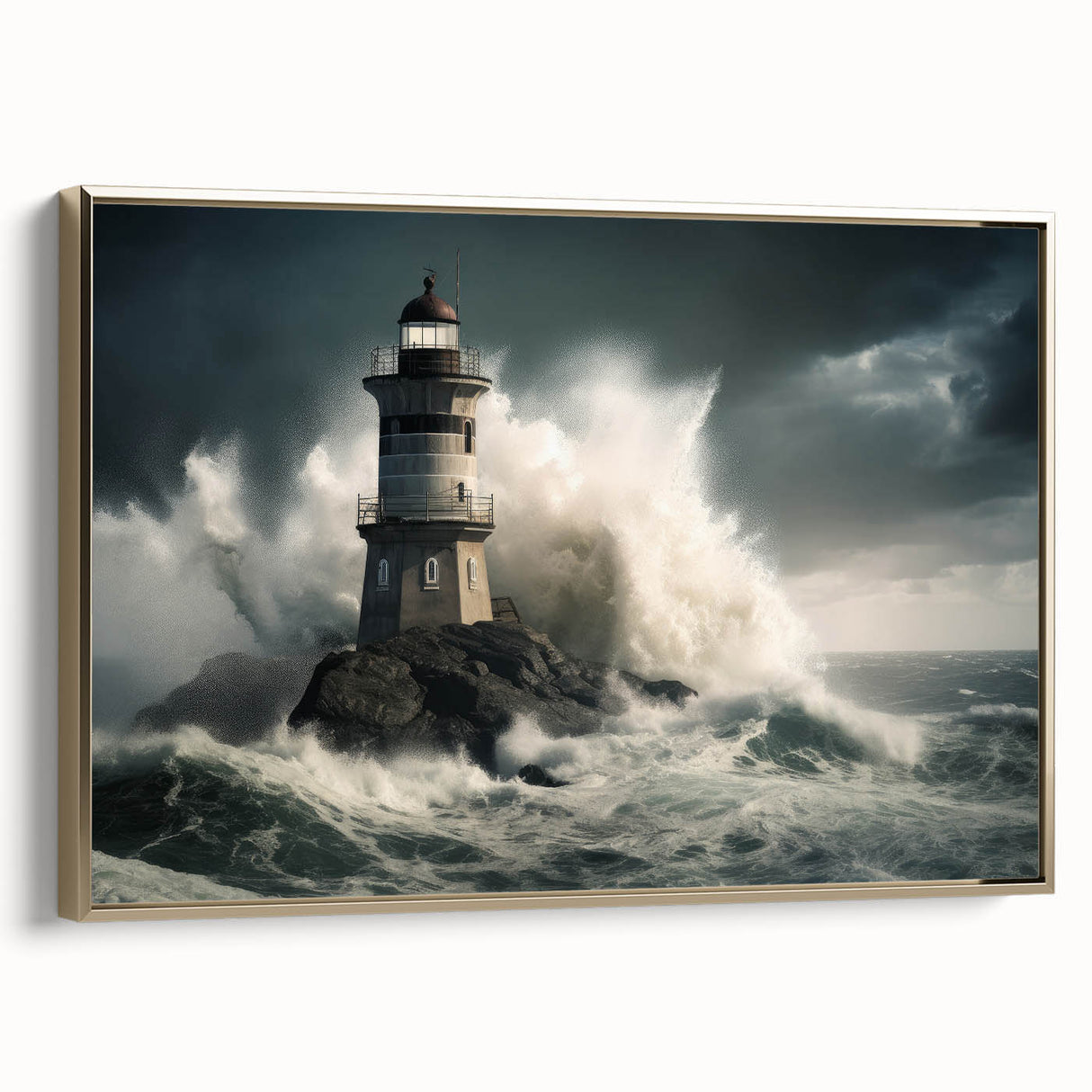 Stormy Lighthouse and Crashing Waves - Earthy Phenomena Wall Art Print