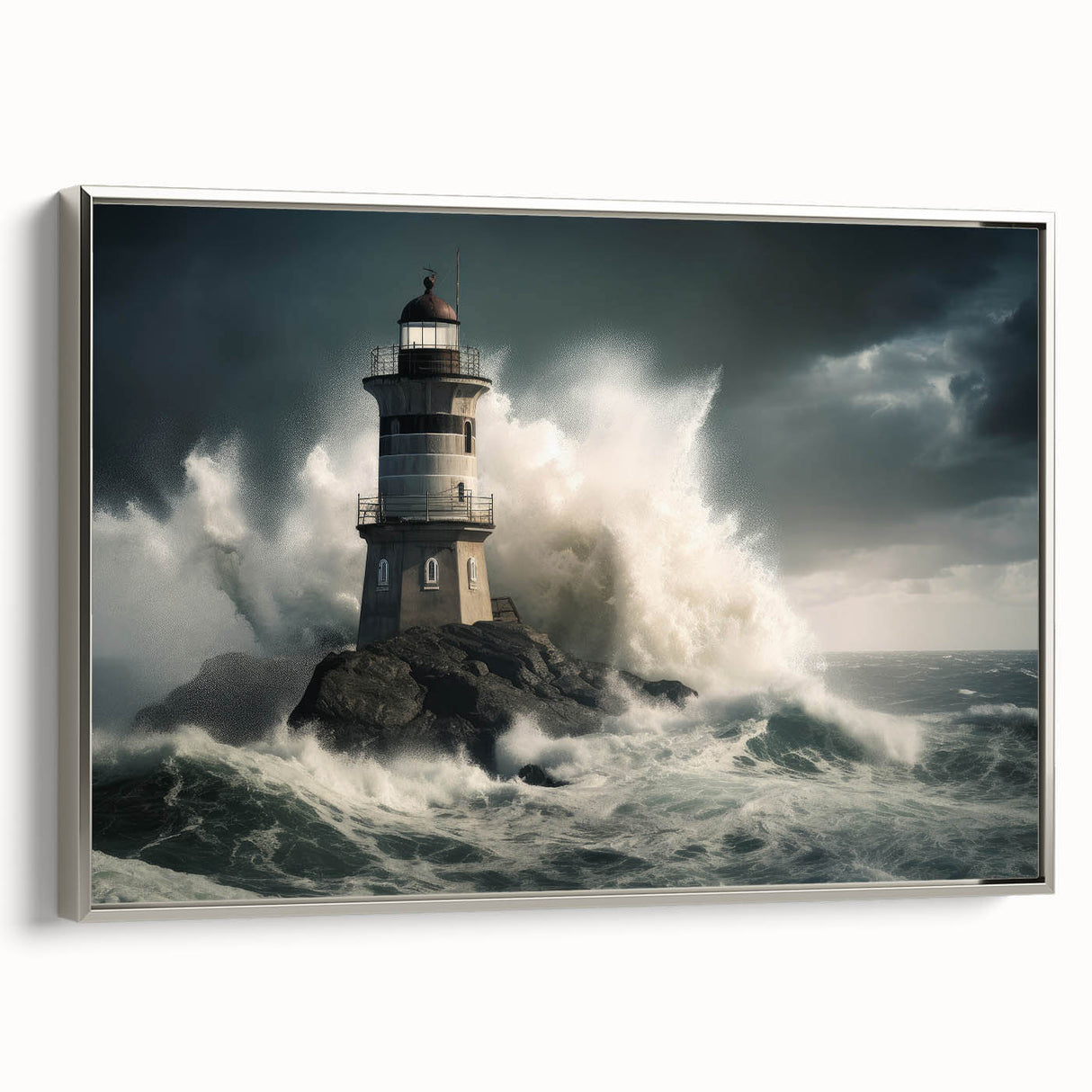 Stormy Lighthouse and Crashing Waves - Earthy Phenomena Wall Art Print
