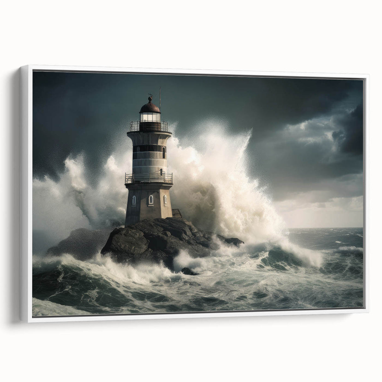Stormy Lighthouse and Crashing Waves - Earthy Phenomena Wall Art Print
