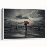 Rainy Bridge with Red Umbrella - Earthy Phenomena Wall Art Print