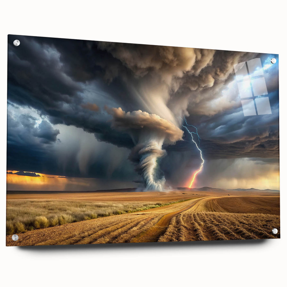 Tornado with Lightning in Rural Landscape - Earthy Phenomena Wall Art