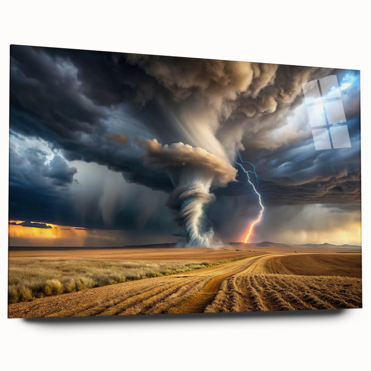 Tornado with Lightning in Rural Landscape - Earthy Phenomena Wall Art