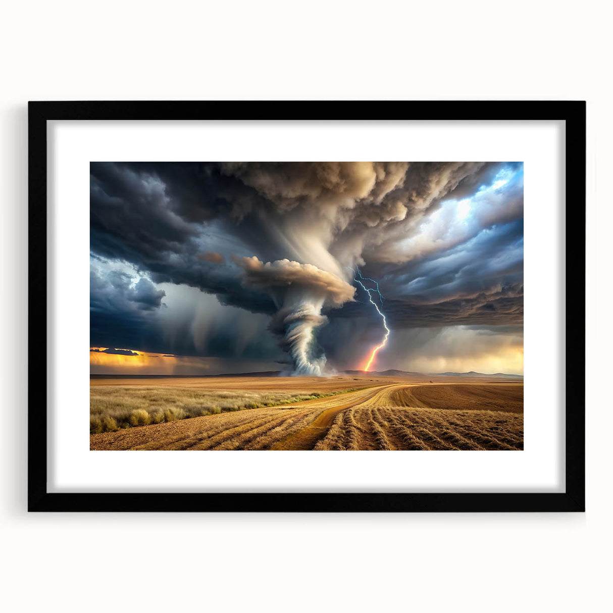 Tornado with Lightning in Rural Landscape - Earthy Phenomena Wall Art