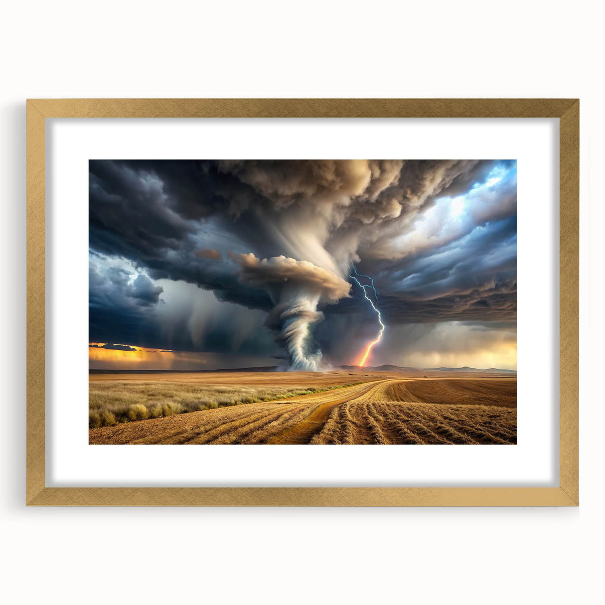 Tornado with Lightning in Rural Landscape - Earthy Phenomena Wall Art