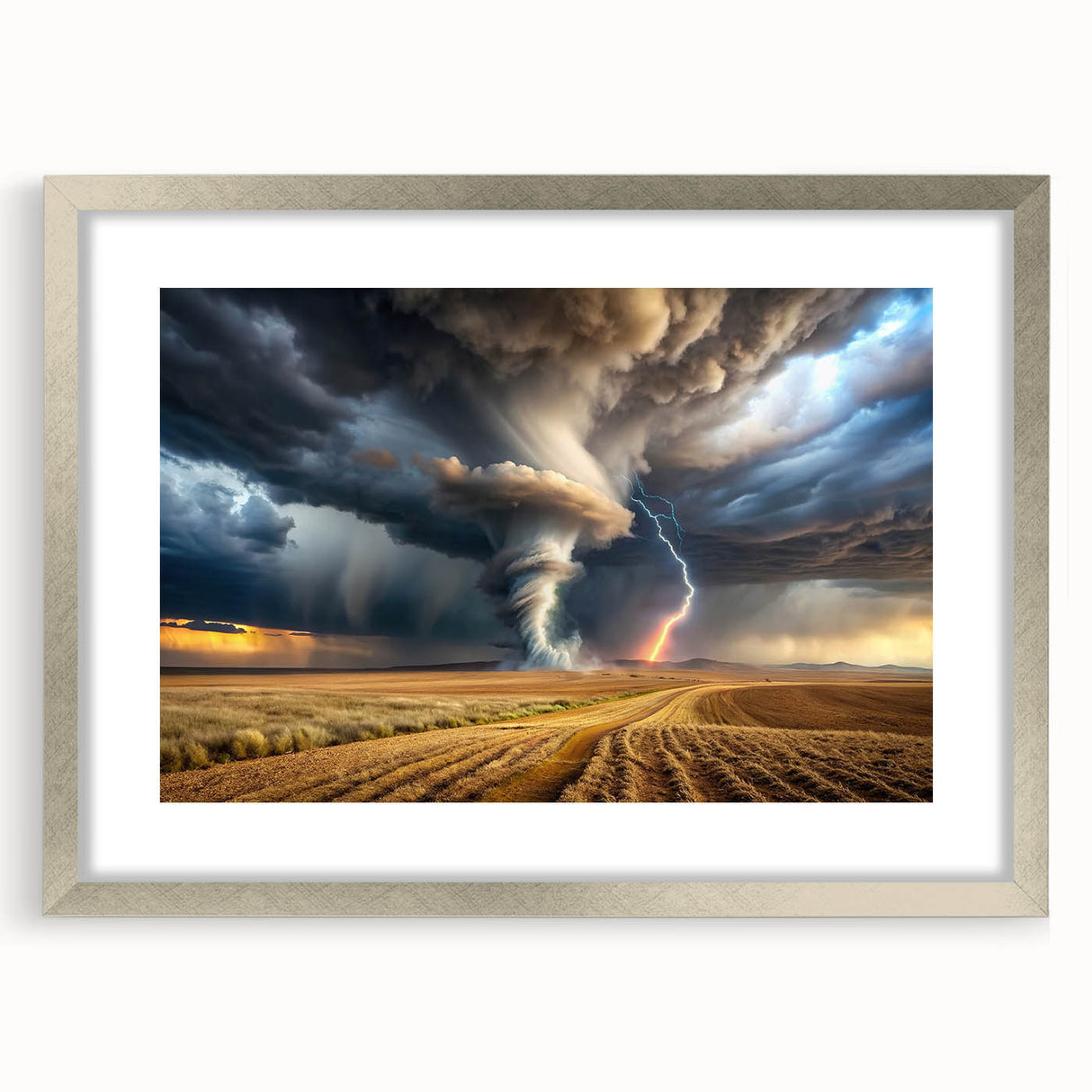 Tornado with Lightning in Rural Landscape - Earthy Phenomena Wall Art