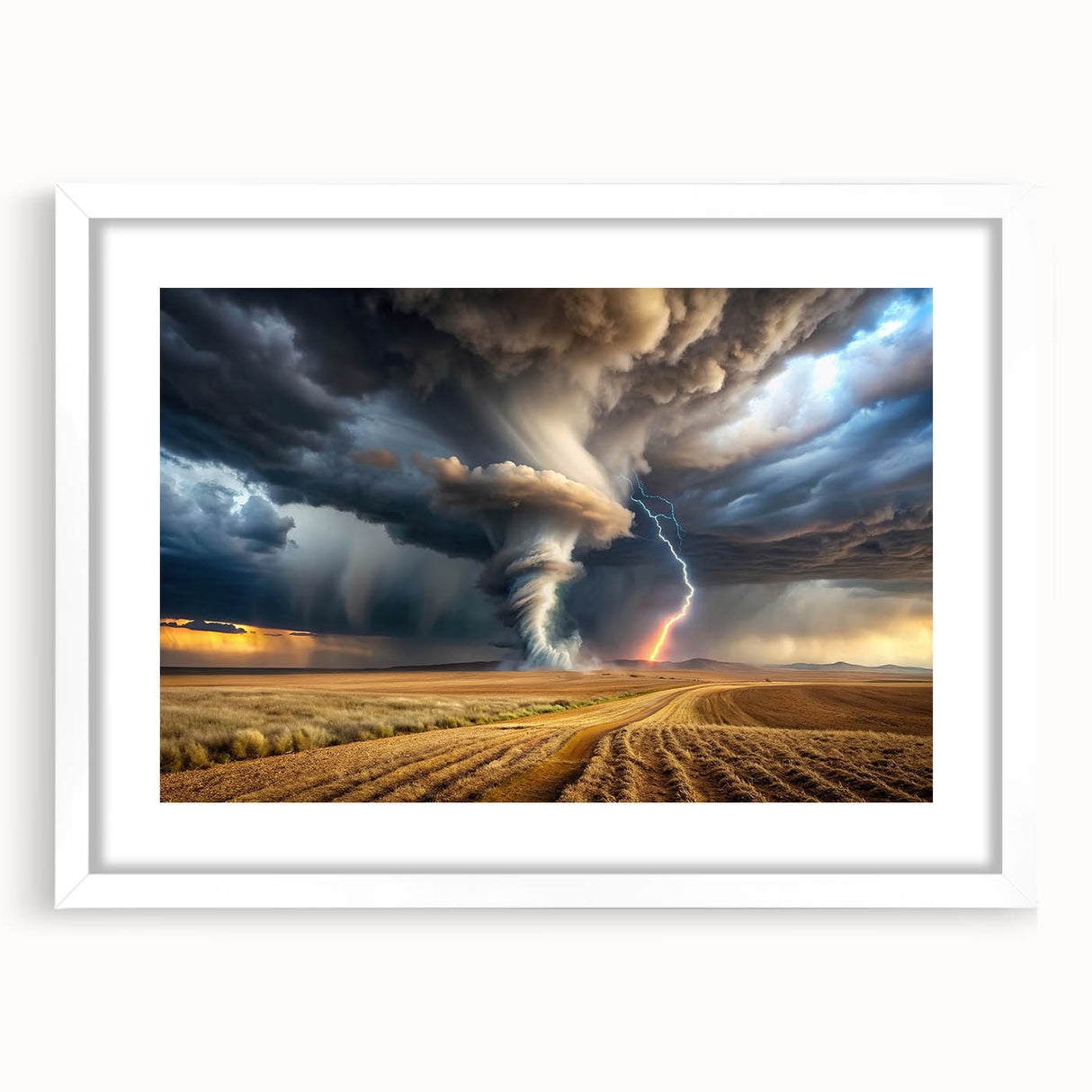 Tornado with Lightning in Rural Landscape - Earthy Phenomena Wall Art