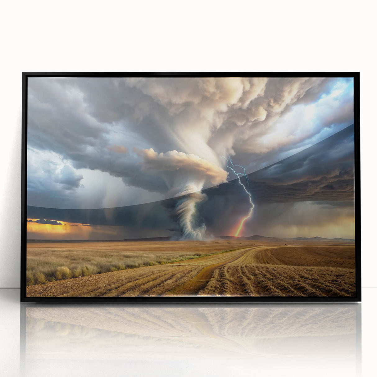 Tornado with Lightning in Rural Landscape - Earthy Phenomena Wall Art