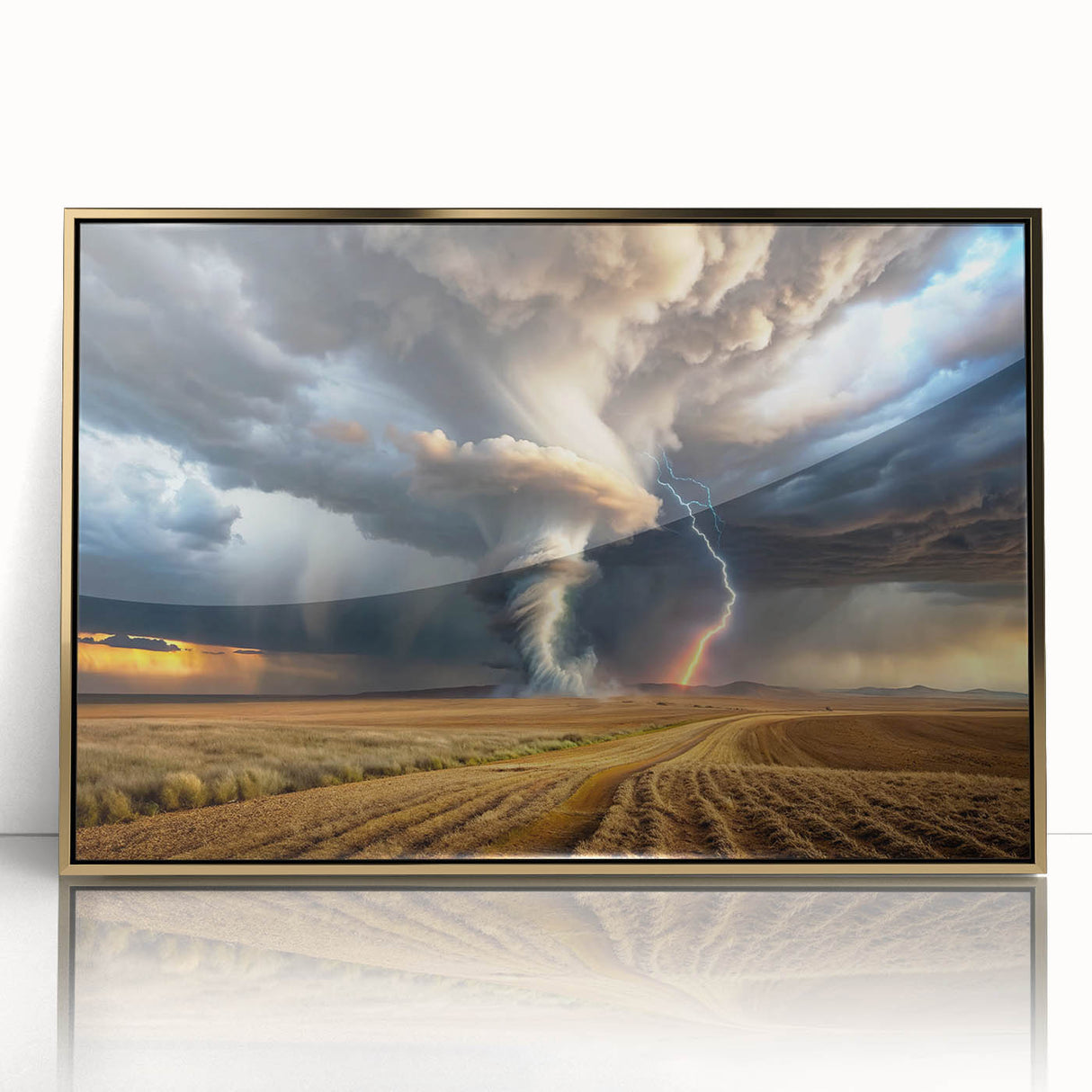 Tornado with Lightning in Rural Landscape - Earthy Phenomena Wall Art