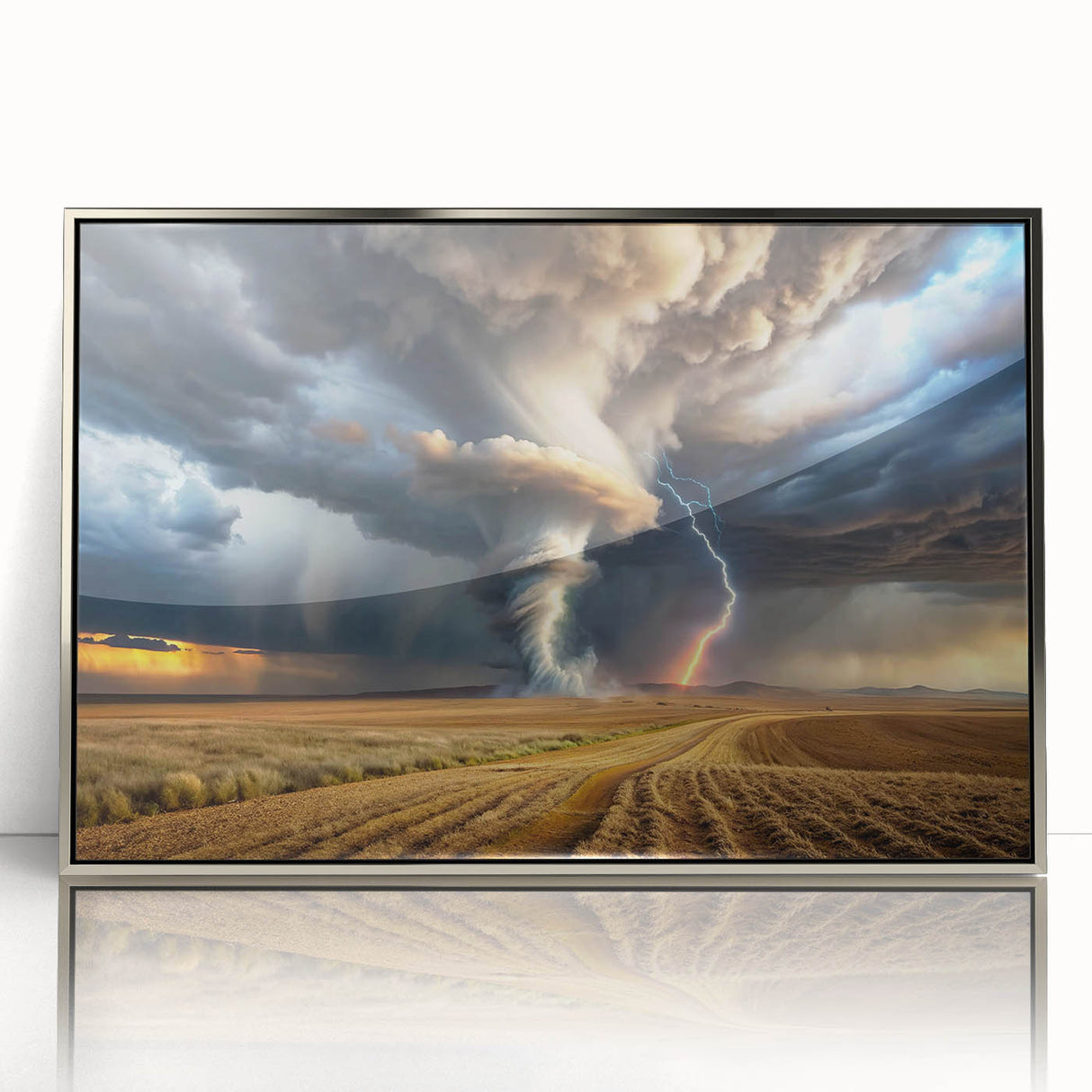 Tornado with Lightning in Rural Landscape - Earthy Phenomena Wall Art