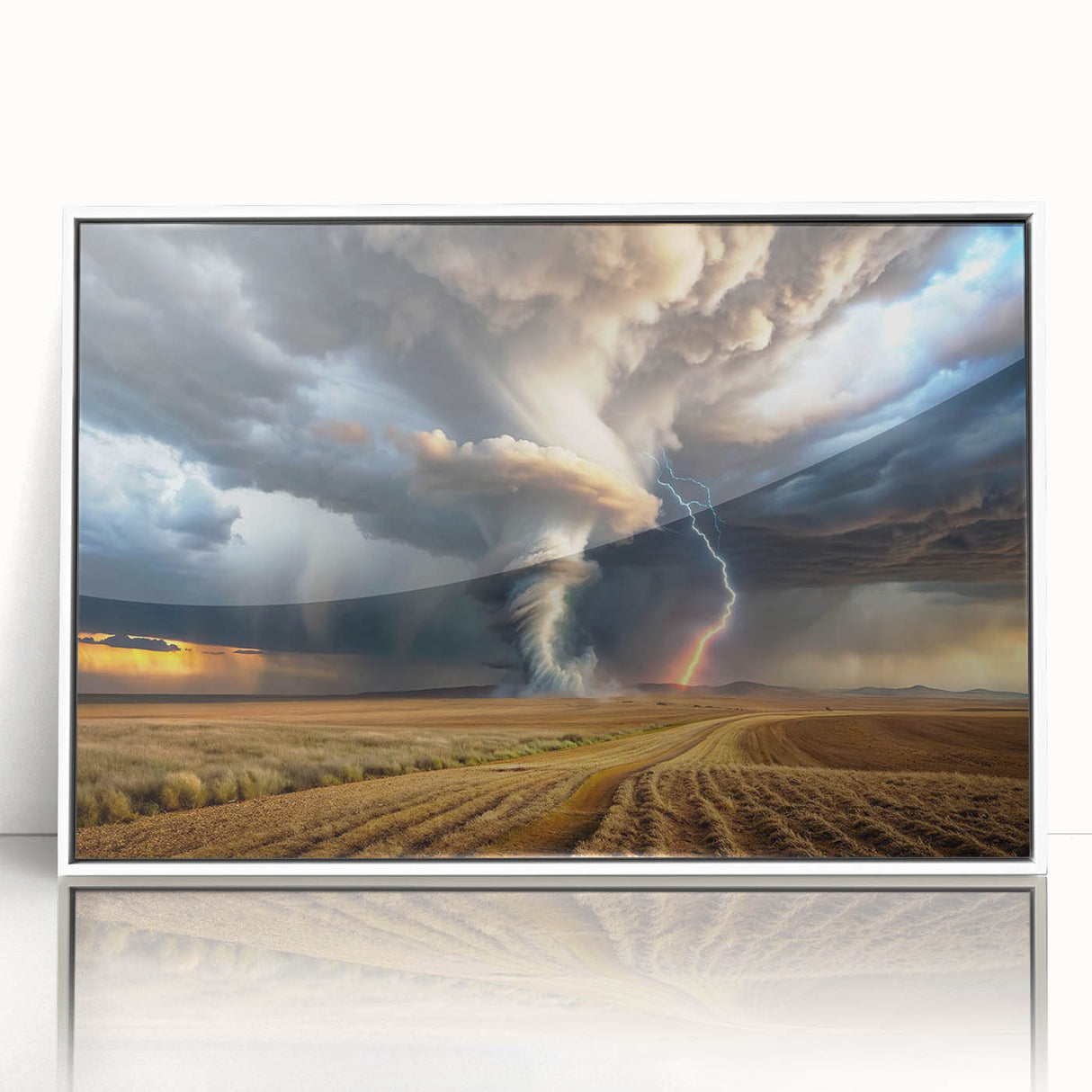 Tornado with Lightning in Rural Landscape - Earthy Phenomena Wall Art