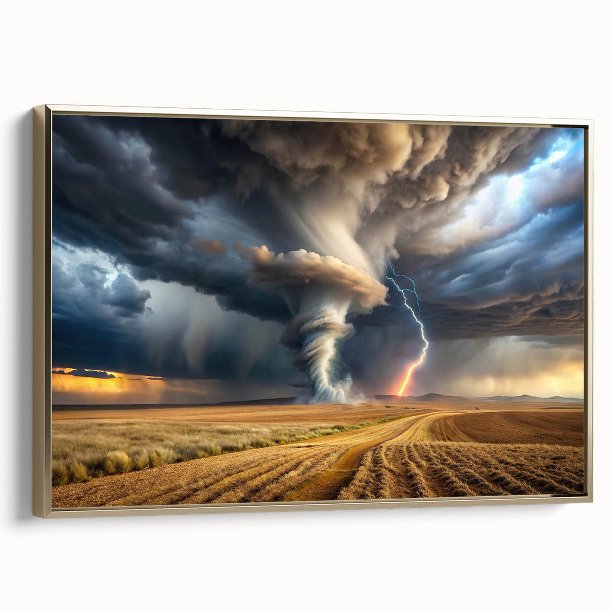 Tornado with Lightning in Rural Landscape - Earthy Phenomena Wall Art