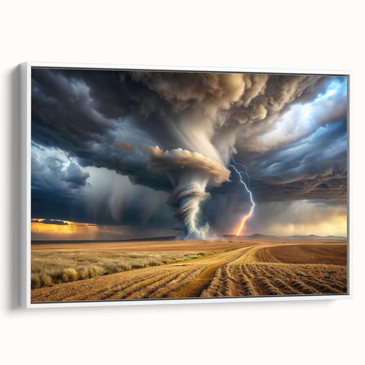 Tornado with Lightning in Rural Landscape - Earthy Phenomena Wall Art